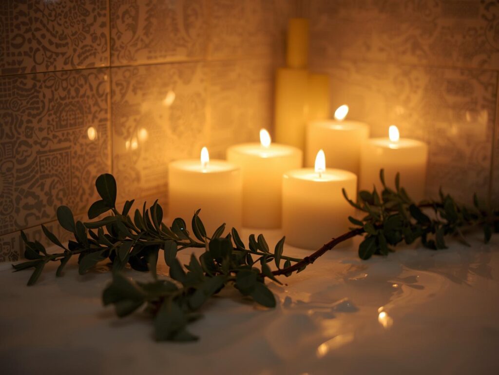 Serene, spa-inspired bathroom filled with greenery reflecting the top bathroom trend of 2025.