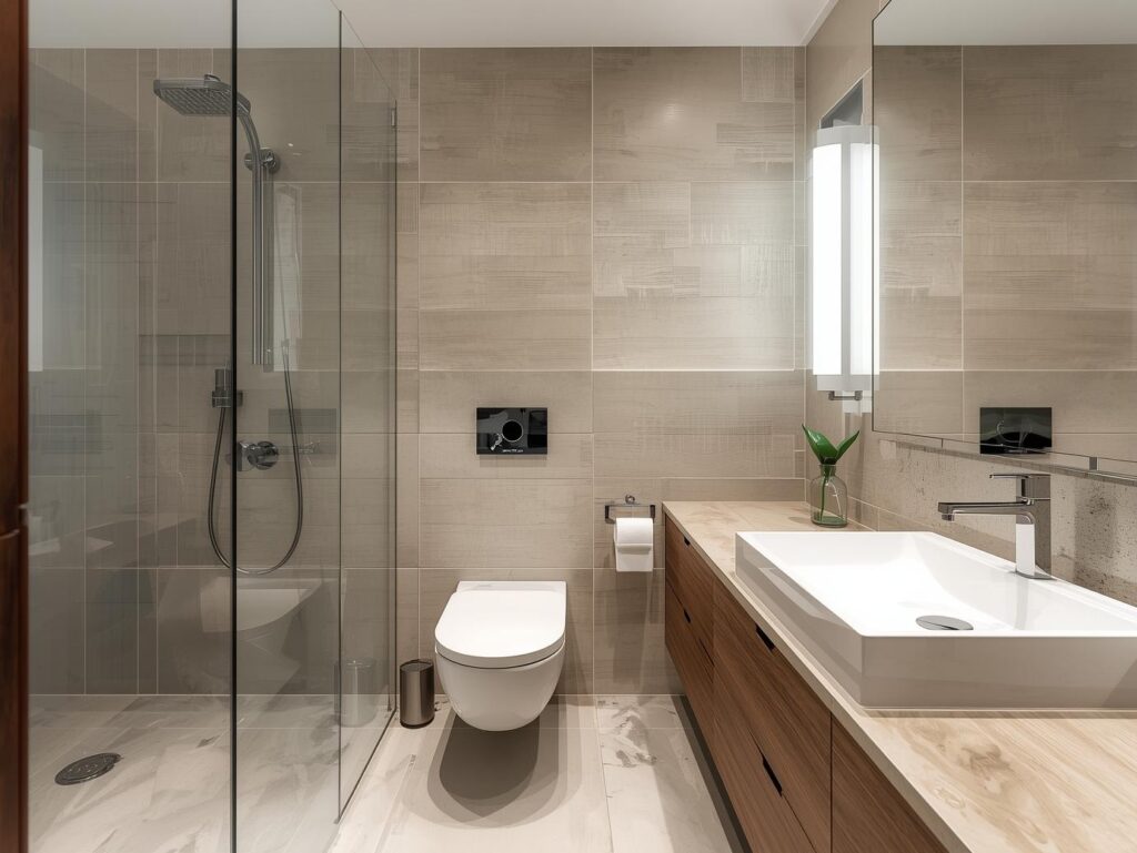 Freshly cleaned bathroom with organized décor