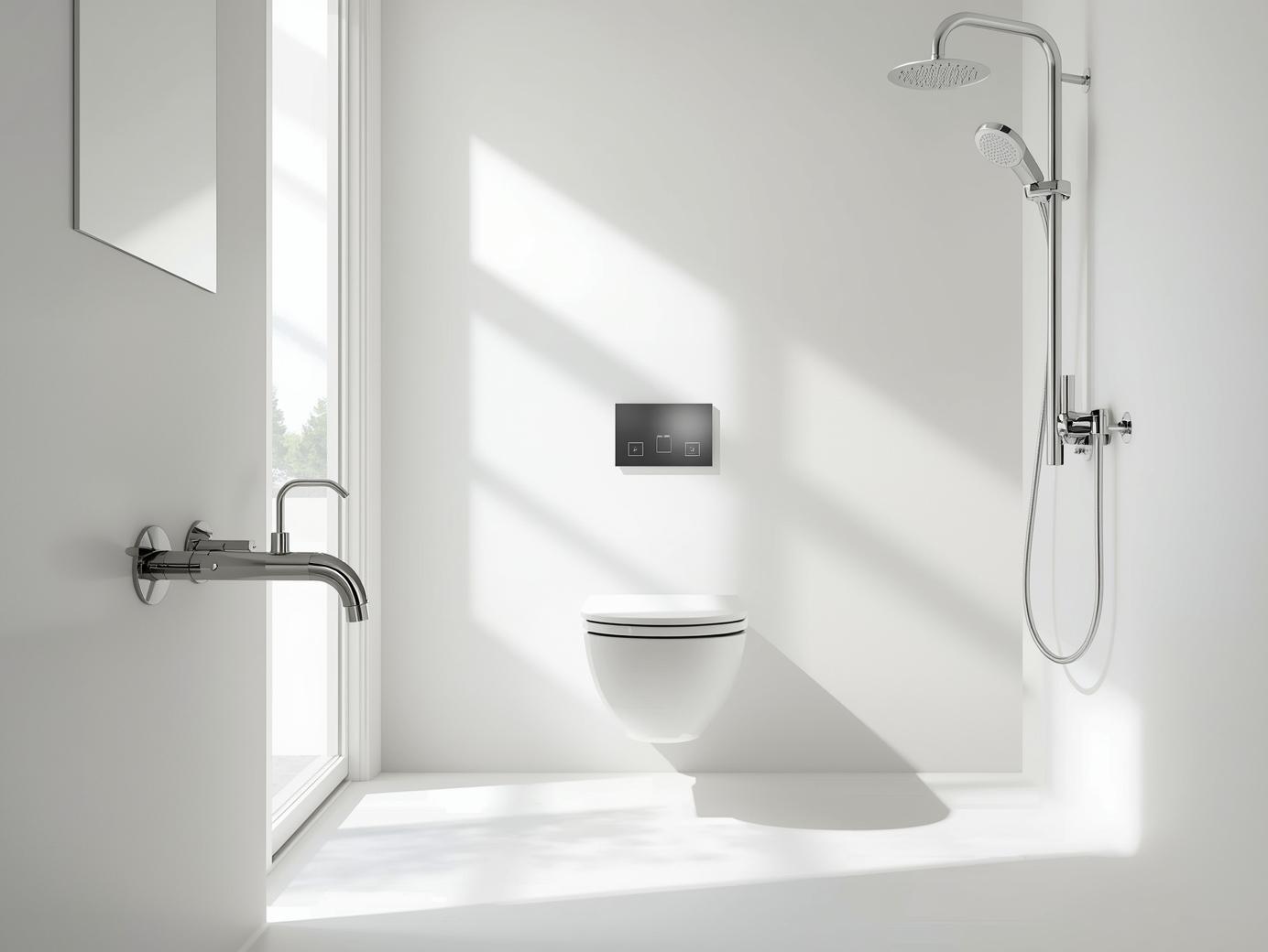 Modern bathroom interior featuring Parryware bathroom fixtures and fittings in chrome finish