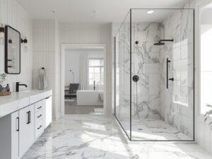Modern bathroom renovation showing budget-friendly design and reduced bathroom renovation cost.
